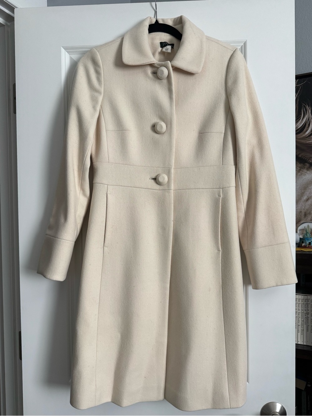 J. Crew Cream Button-Front A-Line Wool-Blend Trench Coat